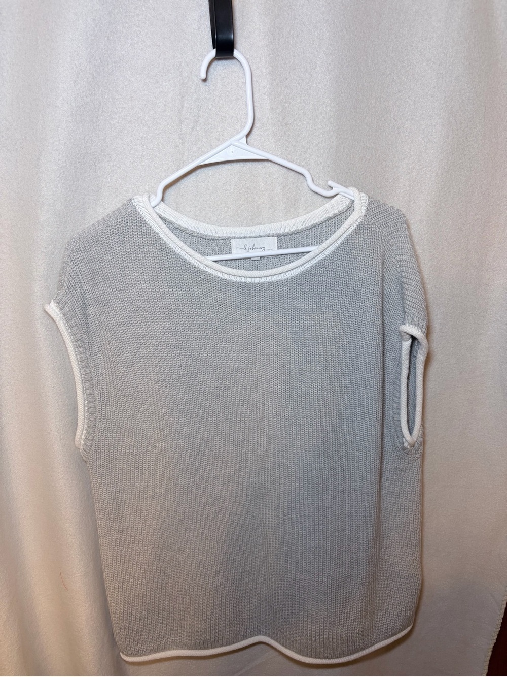 In February Gray Knit Sweater Vest Contrast Trim